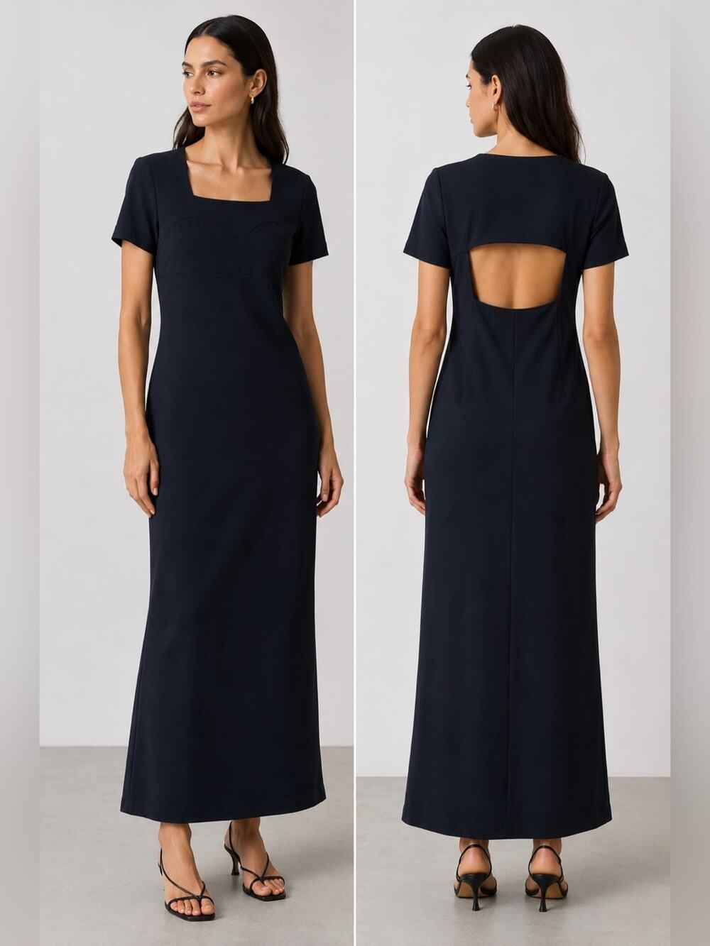 Jil Sander Open-Back Cutout Short Sleeve Maxi Dress 4 Black Designer Luxury